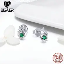 Серьги-гвоздики BISAER, 925 пробы, серебряные, зеленые, CZ, музыкальная мелодия, серьги-гвоздики для женщин, букле d'oreuilles Brincos Bijoux HVE010