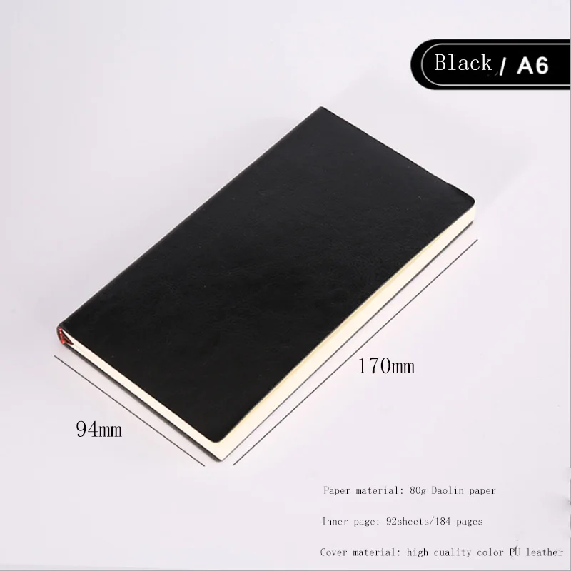 A6 Black A5, A6, B5, три размера, 4 стиля, 5 цветов, большой деловой ежедневник, кожаный мягкий блокнот, увеличивающий рост, толстый блокнот - Цвет: A6 Black