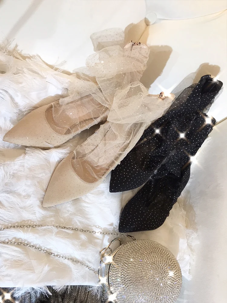 Женская обувь на каблуках; женские туфли-лодочки; Свадебная обувь; сетчатая женская обувь на тонком каблуке; Chaussure Femme; острый носок; scarpe donna Bling