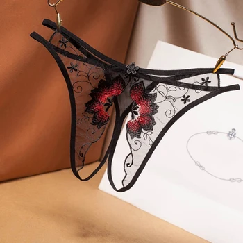 

2020 new sexy underwear women transparent mesh embroidery sexy low waist temptation thong t pants
