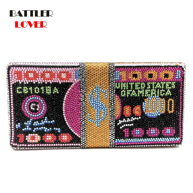 Evening Bags Stack of Cash Money Bag Women Crystal Box Clutch Ladies Cocktail Party Purses Handbags Dollar Wedding Diamonds