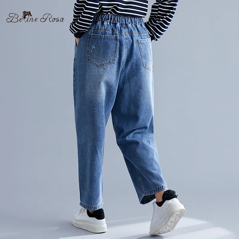 BelineRosa Plus Size Jeans Autumn Spring Loose Style Elastic High Waist Casual Denim Pants jeans feminino HL000019