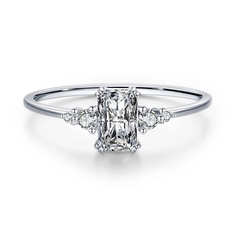 موديان مستطيل خاتم مبهر الصلبة 925 فضة واضح مكعب ز...