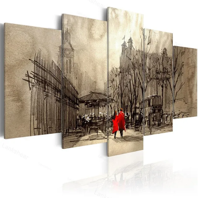

Modern Canvas Painting 5 Pieces Combined Flowers Posters Abstract Red Poppy Canvas Printings Wall Pictures For Living Room