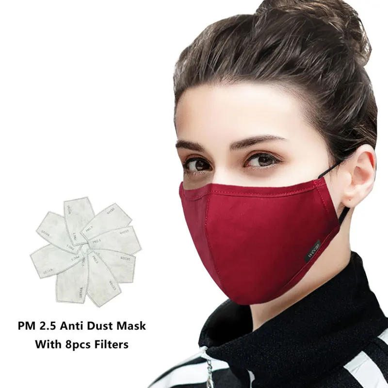 korean Cotton Anti Dust Mouth Face Mask Kpop Unisex mask with 8pcs Carbon Filter Medical KN95 Anti PM2.5 Black Mouth-muffle Mask