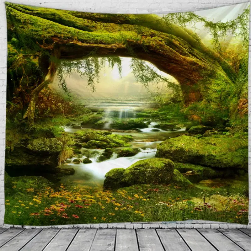 Психоделический гобелен, цветной гриб, узор Tapzi, зеленый лес, настенный, для дома, деко, гостиной, спальни, большой размер
