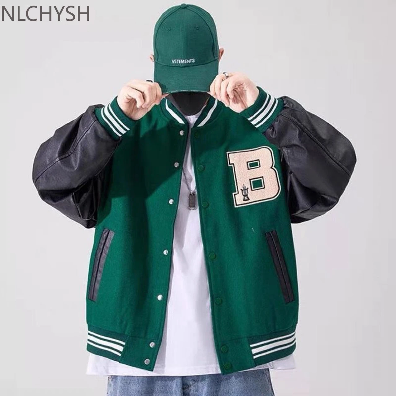 Chaqueta Bomber de béisbol para hombre mujer, ropa de de cuero con retazos de universitario, Hip Hop, Harajuku, Unisex|chaquetas básicas| - AliExpress