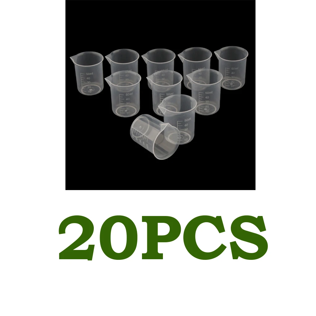 20 Pcs Food Grade Plastic Clear Graduated Measuring Cup Beaker Jug Container for Lab Kitchen Liquid Food Oil Measurement, 50ml