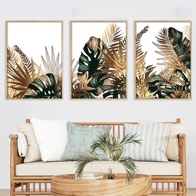 Golden and Emerald Leaves Poster Canvas