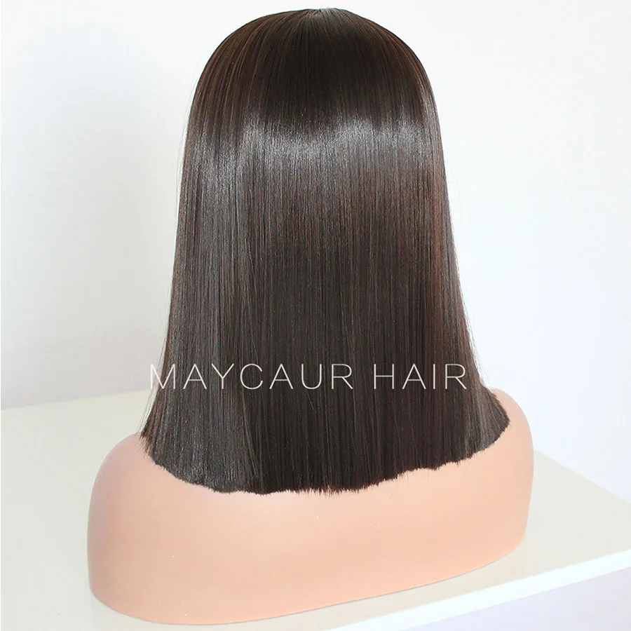 Maycaur Glueless Lace Front Wigs for Women Natural Black Bob Pre-plucked Hairline with Baby Hair (6)