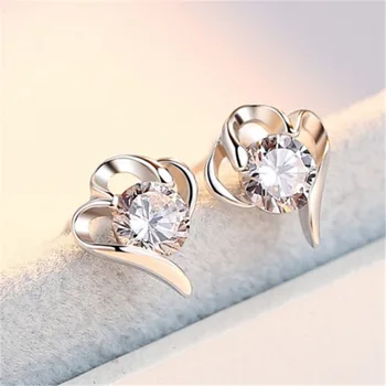 

Romantic Heart Stud Earrings Crystal Jewellery For Womens Girl Temperament Jewelery Sweet Gift