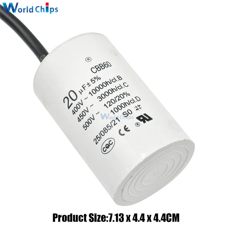 diymore 20UF CB660 Polypropylene Film Capacitor 400-500V AC 50/60Hz 20μF ±5% AC Motor Run for Motor Pump Generator with Wire