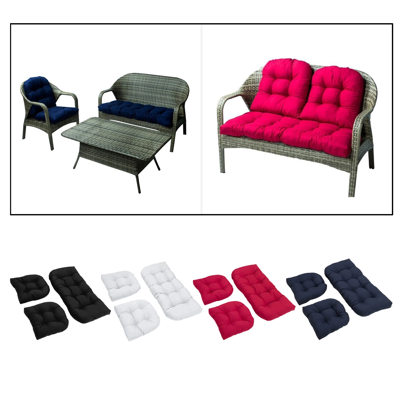 48 x 48 cm 2-Seater Garden Bench Cotton Cushion Pillow with Back Cushion for Loveseat Settee Bench Lounger Recliner