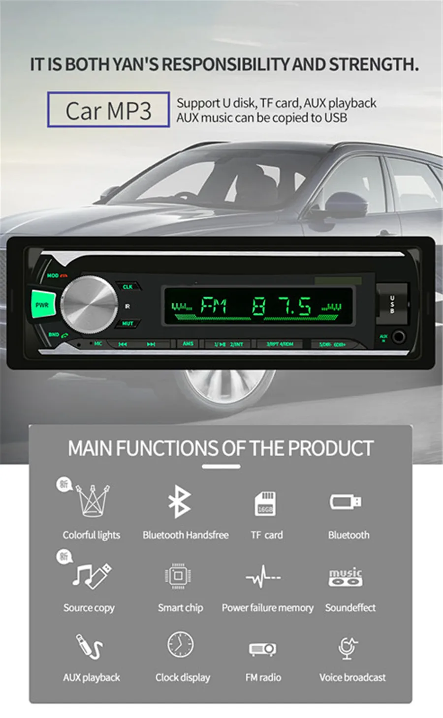 Автомагнитола 1 Din FM USB AUX автомобильная MP3 Автомагнитола 1din Автомагнитола
