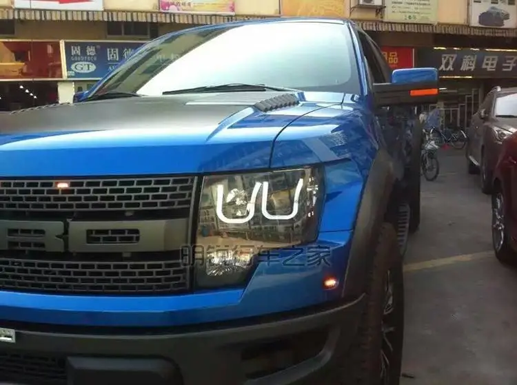Автомобильные фары 2008- для Ford F150 Raptor светодиодный u-образный ангельские глазки фары черного цвета LF налобный фонарь