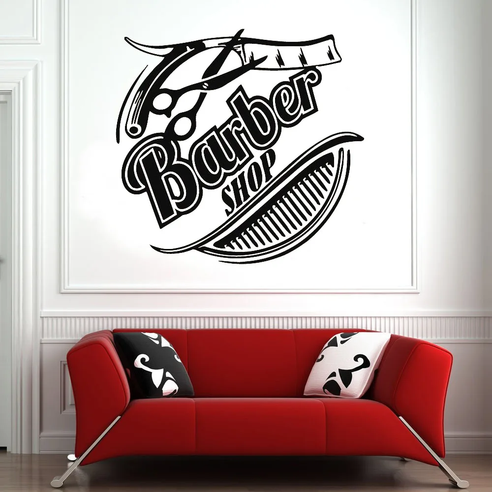 Barber Shop Logo Wall Decal Shave Hairstyle Design Hair Salon Interior Decor Hairdresser Tools Mural Vinyl Window Stickers E164 | Дом и сад