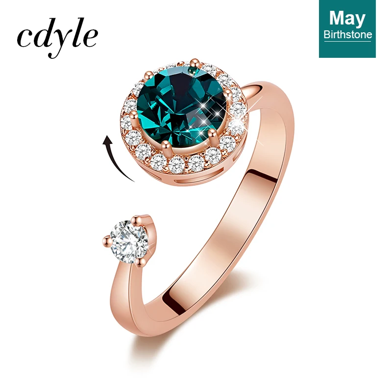 May. R1014T-S Cdyle, женское золотое кольцо, украшенное кристаллом Swarovski, 12 цветов, круглый камень, открытый палец, кольцо, ювелирные изделия, аксессуары - Цвет основного камня: May. R1014T-S