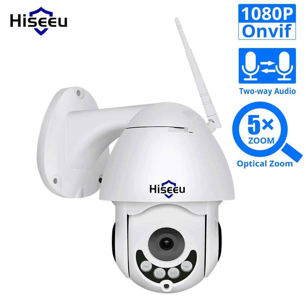 Online 1080P WIFI IP cámara PTZ 5X óptico Zoom Speed Dome ONVIF CCTV al aire libre impermeable 2MP cámara de Audio bidireccional hiseue
