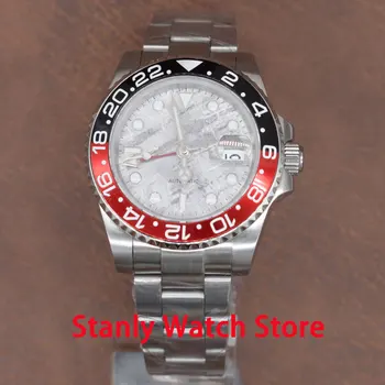 

40mm Bliger Gray Sterile Dial Luminous Marks Black Red Bezel GMT Function Mingzhu 3804 Automatic Movement Men's Watch