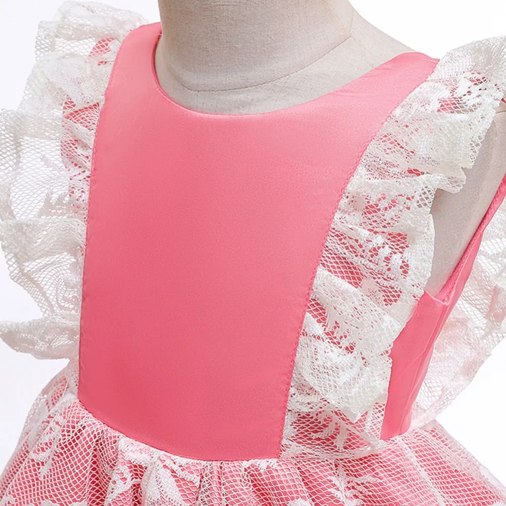 Одежда для маленьких девочек; Vestido; кружевное многослойное платье с оборками для девочек; платье-пачка для свадебной вечеринки; летние платья принцессы с открытой спиной для маленьких детей