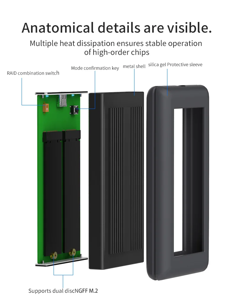 Двойной твердотельный дисковый массив NGFF M.2 чехол ssd с функцией RAID корпус SSD Тип C дисковый массив коробка 2 отсека для резервного копирования данных