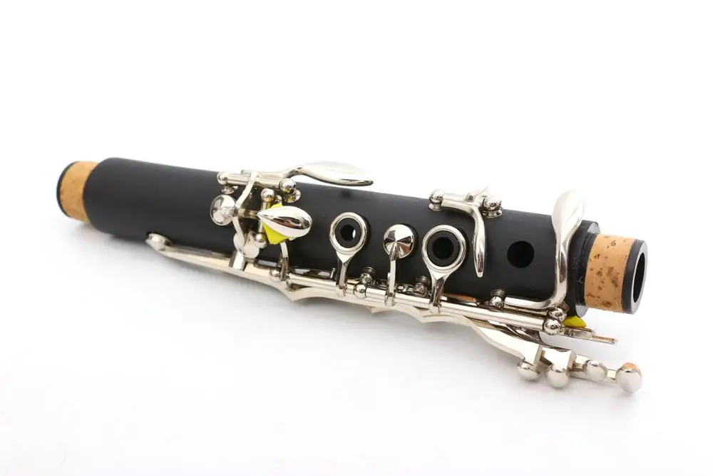 YInfente Professional Clarinet Ebonite Body Nickel Plated Bb Key 17 key Two Barrels