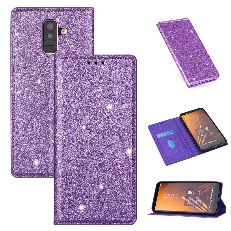 

For Samsung Galaxy A7 A8 J8 A6 J4 J6Plus 2018 EU Luxury Glitter Wallet Flip Leather Silicon Case For J3 J5 J7 2017 Cover Fundas