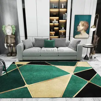 

Fashion Modern Green Gold Geometric Triangle Stitching Living Room Bedroom Bedside Carpet Floor Mats