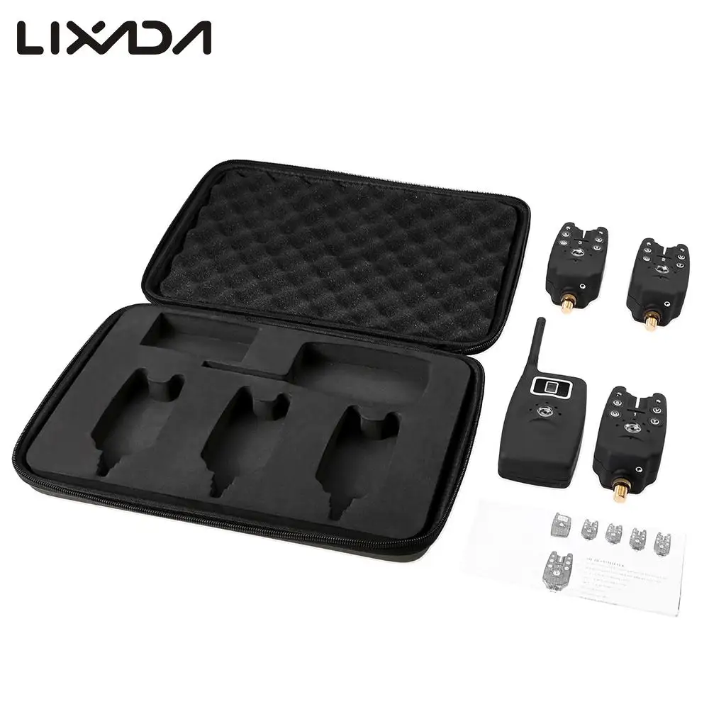 

Hot New Wireless Digital Fishing Bite Alarm with LCD Screen Indicator 1 Receiver 6 Fishing Transmitter with Zippered Case
