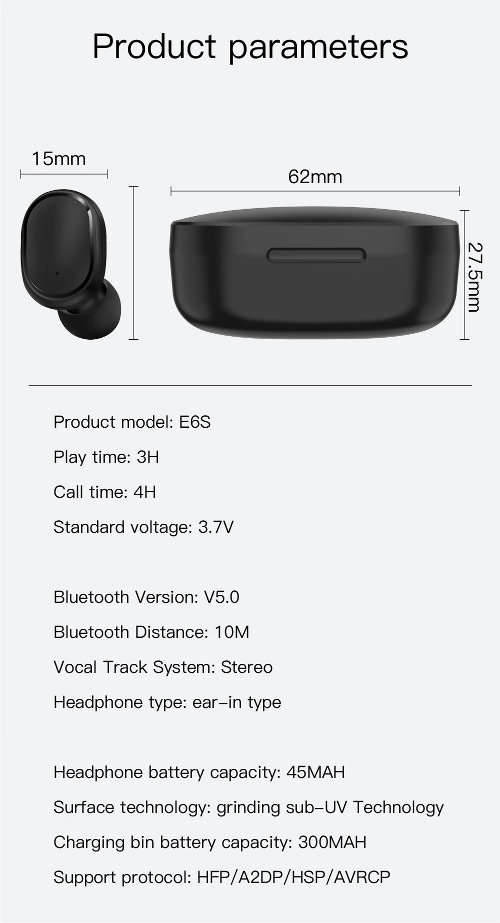 E6S TWS Bluetooth наушники 5,0 настоящие Беспроводные наушники с микрофоном Handsfree AI управление для xiaomi Redmi наушники стерео гарнитура