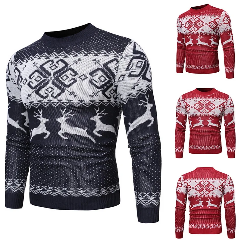 

Knitted Jumper Sweaters Causal Slim Wool Male Clothes Fashion Mens Christmas Sweater Autumn Winter Printed Deer O Neck Pullover
