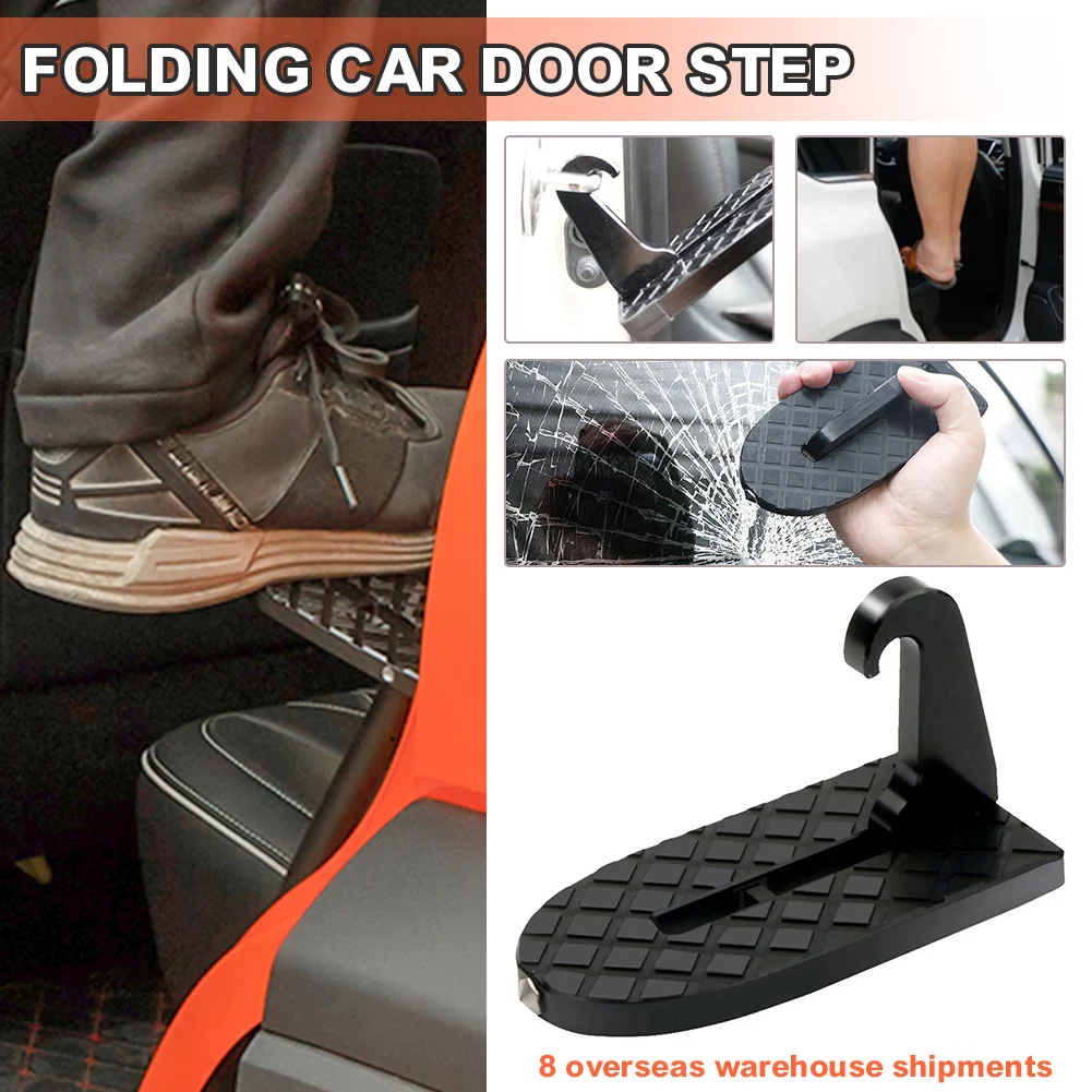 Silver Alumnum Alloy Foldable Car Doorstep Heavy Duty Foot Pedal Hooking Kits