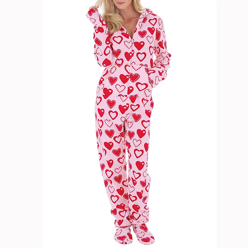 Autumn And Winter Coral Velvet Onesies Jumpsuit Pajama Casual Keep Warm Soft Pajamas Suit Cute Pink Love Homewear Nightwear