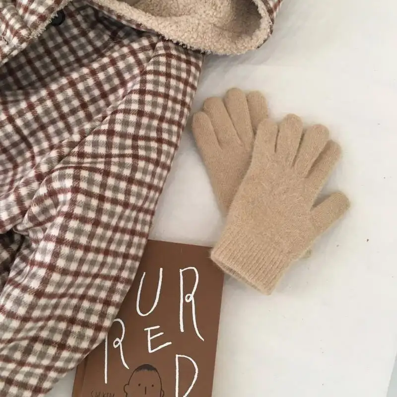 Winter Women Keep Warm Plus Velvet Touch Screen Thicken Cute Lovely Solid Soft Knitted Wool Gloves Drive Cycling Rabbit Fur