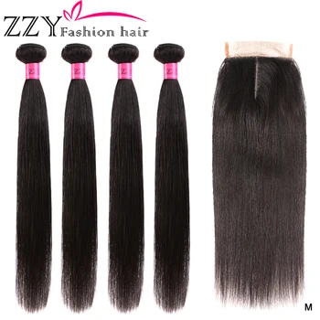 

ZZY Brazilian Hair Straight 4 Bundles With Closure Human Hair Bundles With Closure Lace Closure non-remy Human Hair Extension