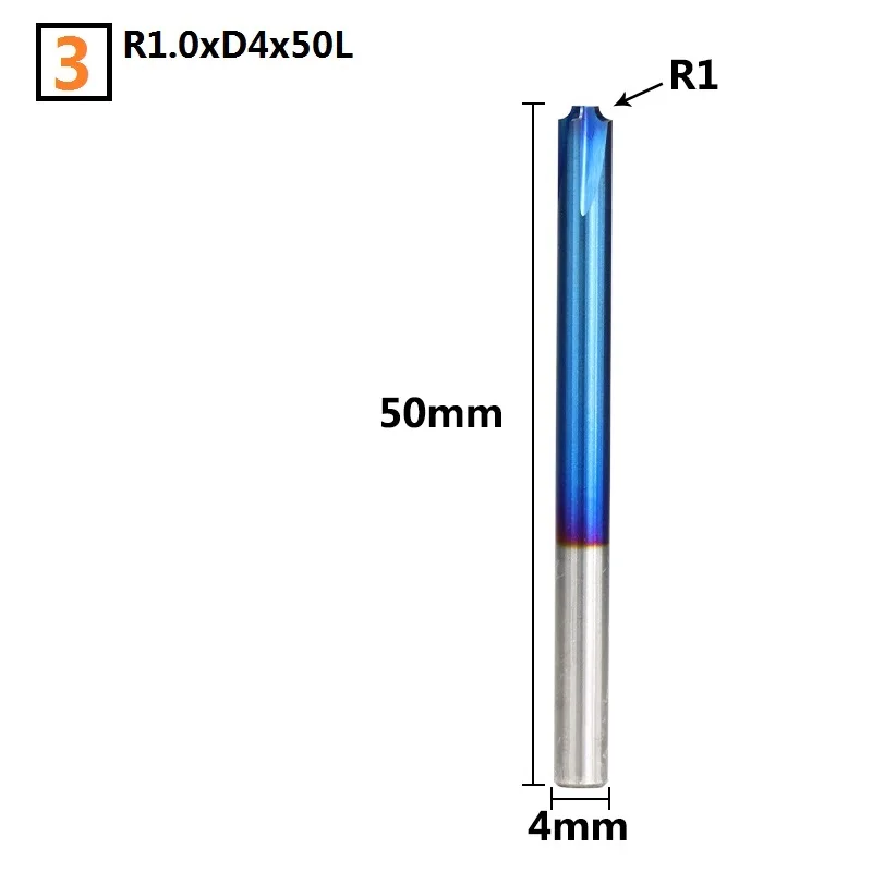 R1.0xD4x50L 1 шт. R0.5-R5.0 Nano с синим покрытием угловая закругленная Концевая фреза ЧПУ Концевая фреза карбид фреза фаска Концевая фреза - Длина режущей кромки: R1.0xD4x50L