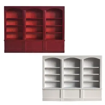 

1:12 Dollhouse Red/White Bookshelf Miniature Bookcase Wood Cabinet Furniture Decorative Accessories
