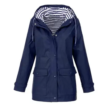 

Jacket Female Spring Autumn Large Size 5XL Fashion Women Solid Color Drawstring Hooded Long Sleeve Zipper Rain Coat Jacket 2020
