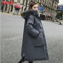 Tangada зимнее женское черное пальто с хлопковой подкладкой размера плюс 2XL длинная парка с меховым воротником пальто с капюшоном теплая верхняя одежда AMK11