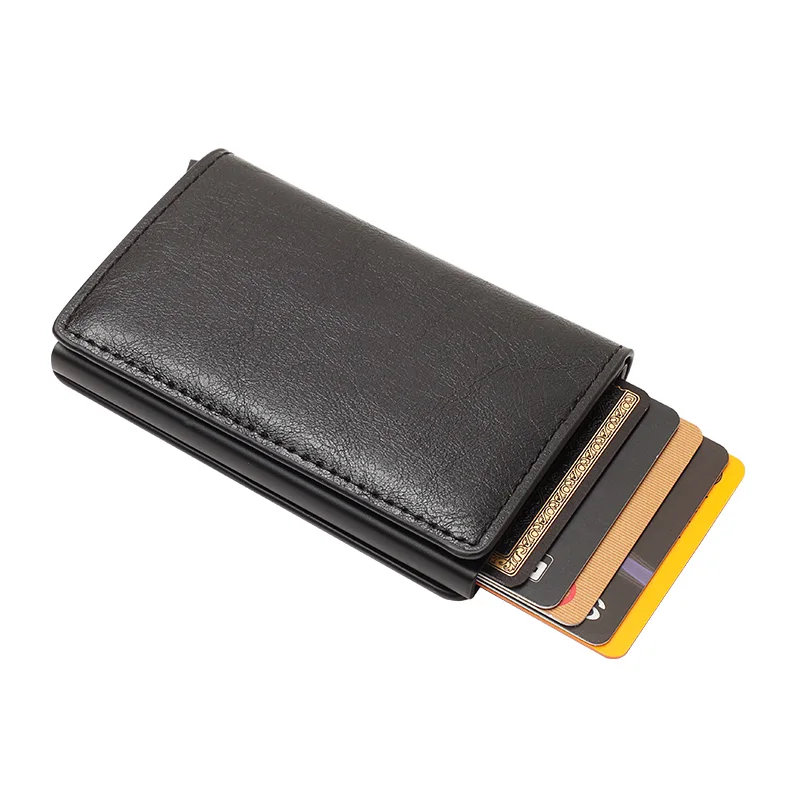 RFID Crazy Horse PU Leather Aluminium Box Credit Card Holder Men And Women Metal Fashion Card