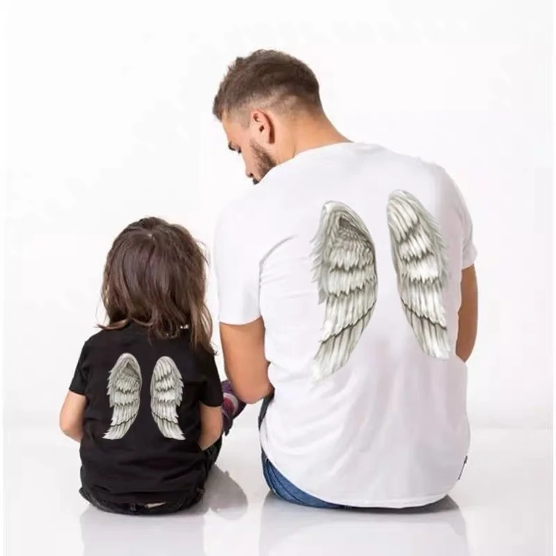 

Ins wing printing summer clothes 2020 new three piece mother child short sleeve T-shirt pure cotton leisure family