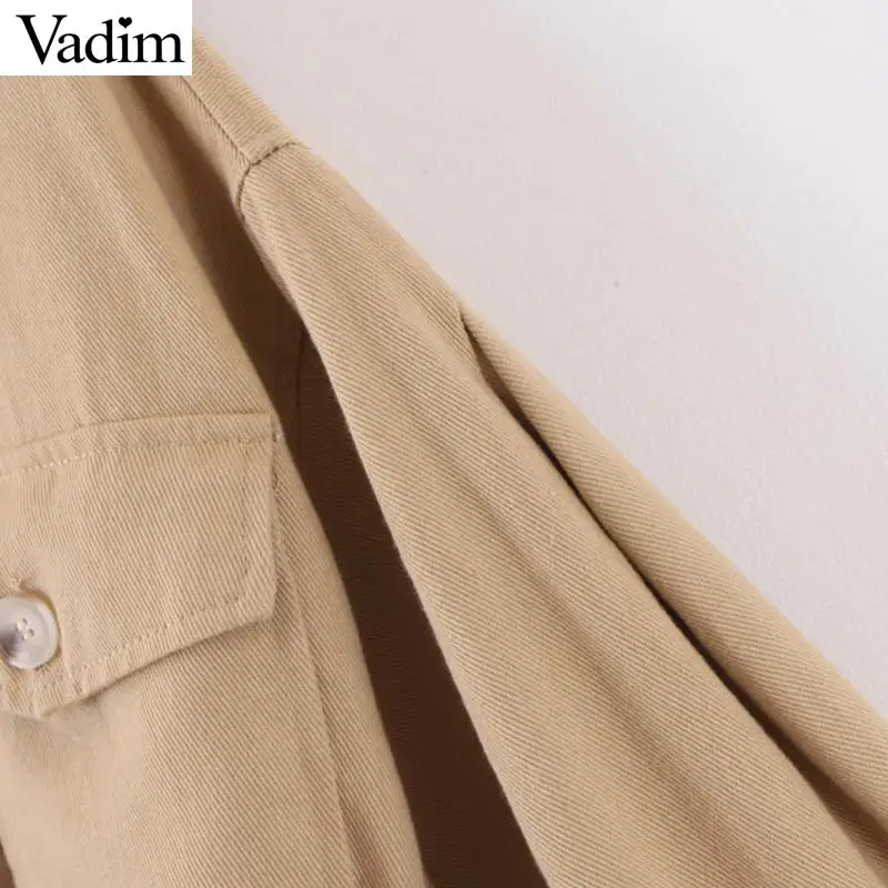 Vadim, женская модная Свободная куртка цвета хаки с галстуком-бабочкой и карманами, пальто с длинным рукавом, плиссированная Женская Повседневная Базовая верхняя одежда, топы CA604
