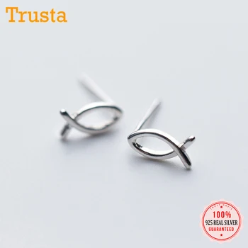 

Trusta 2018 100% 925 Sterling Silver Jewelry Fashion Cute Tiny 4mmX9mm Round Fish Stud Earrings Gift For Girls Kids Lady DS422