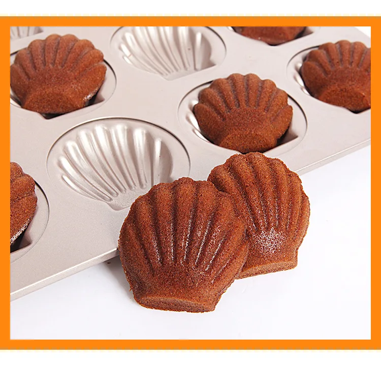 Golden Nonstick Madeleine Pan 12-cup Heavy Duty Shell Shape Baking Cake Mold Tray 