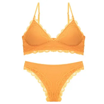 

French Underwear Ladies'Ring-free Thin Comfortable Air-permeable Ribbon Cotton Lace-edged Small Bra Suit