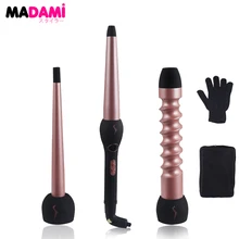 Madami взаимозаменяемые волос Curler 3 в 1 Розовое золото Турмалин Керамический керлинг палочка и LCD Дисплей Керлинг железа PTC Быстрый обогреватель
