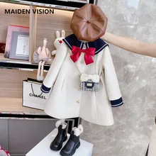 Однобортное шерстяное пальто с бантом для маленьких девочек, женская верхняя одежда, зимняя теплая одежда, комбинезон