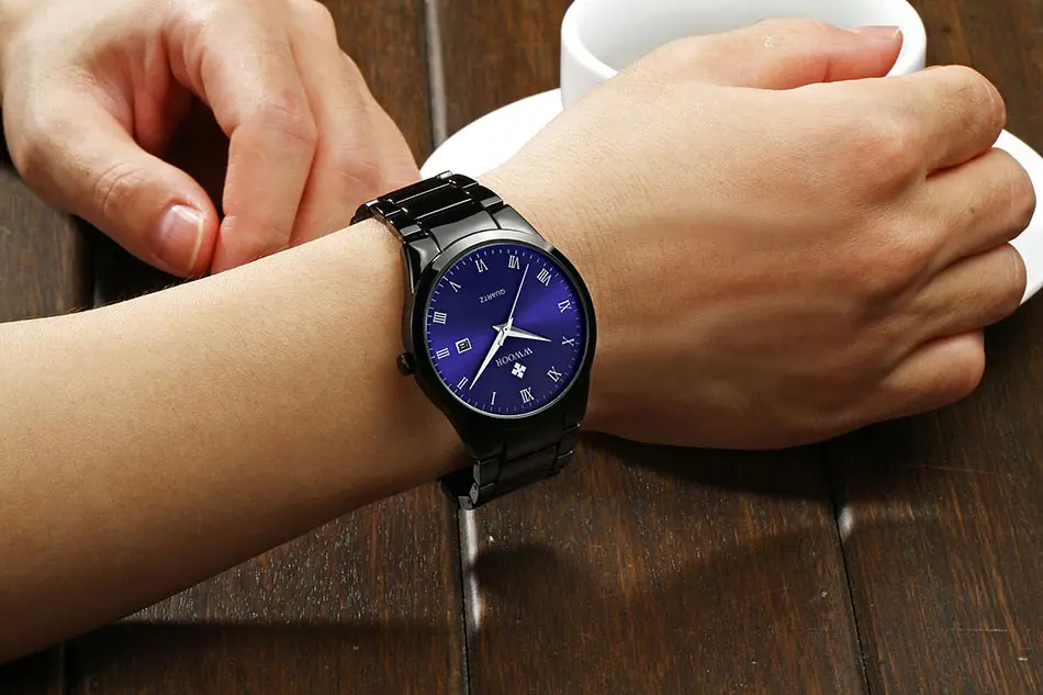 WWOOR Men Watch Top Luxury Blue Stainless Steel Waterproof Watches Casual Sports Quartz Date Clock Wristwatch Male+Gift box