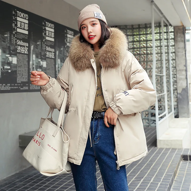 

2019 Winter Korean-style New Style WOMEN'S Cotton Padded Clothing Women's Mid-length Slim Fit Cotton-padded Jacket Large Fur Col