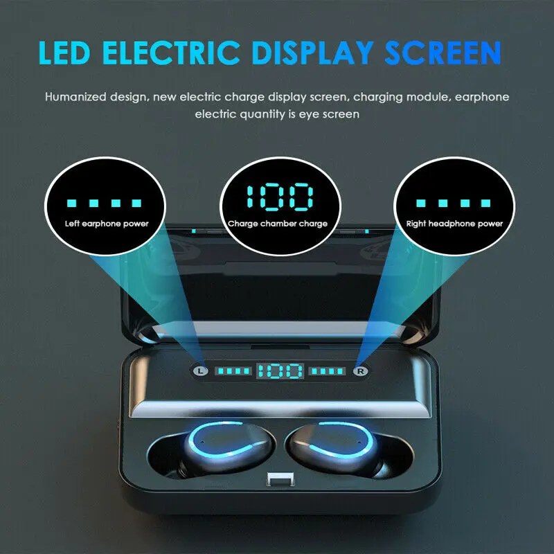 Bluetooth 5 0 Headset TWS Wireless Earphones Mini Stereo Music Gaming Earbuds LED Display Earphone Waterproof 2019